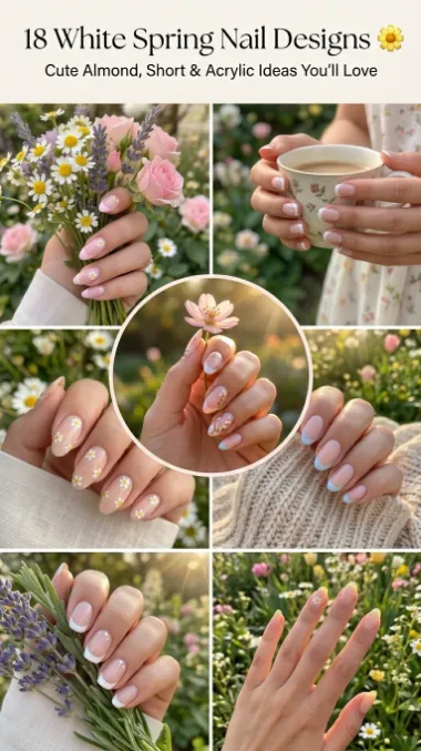 18 White Spring Nail Designs 🌼 Cute Almond Short Acrylic Ideas Youll Love