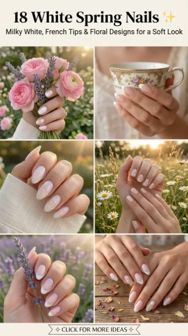 18 White Spring Nails ✨ Milky White French Tips Floral Designs for a Soft Look 1