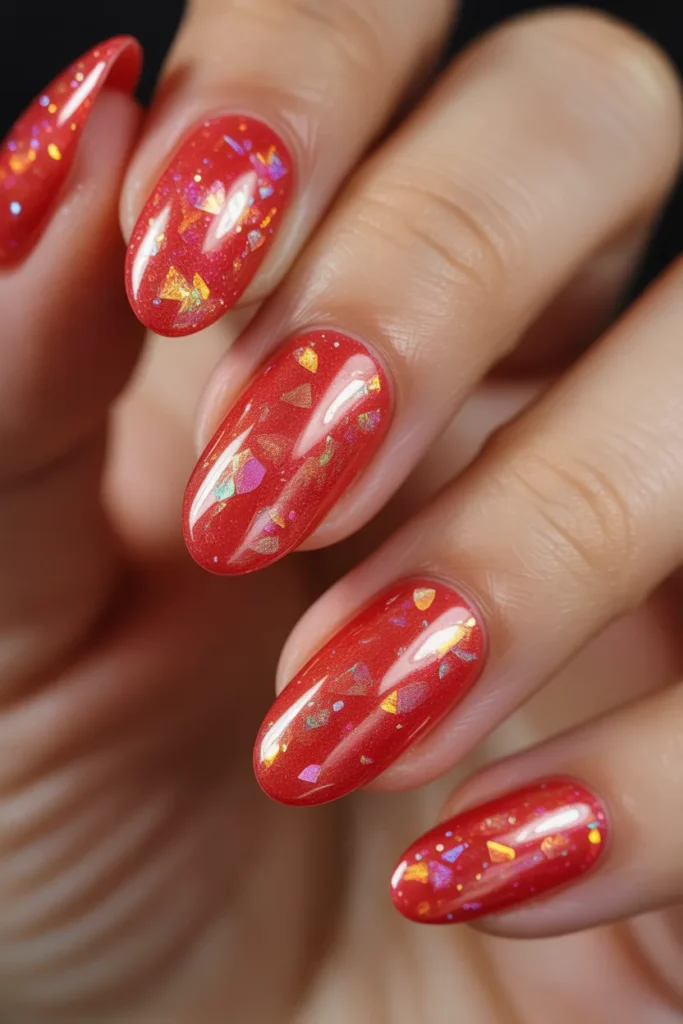 18. Aries Acrylic Nails — Red Glitter Birthday