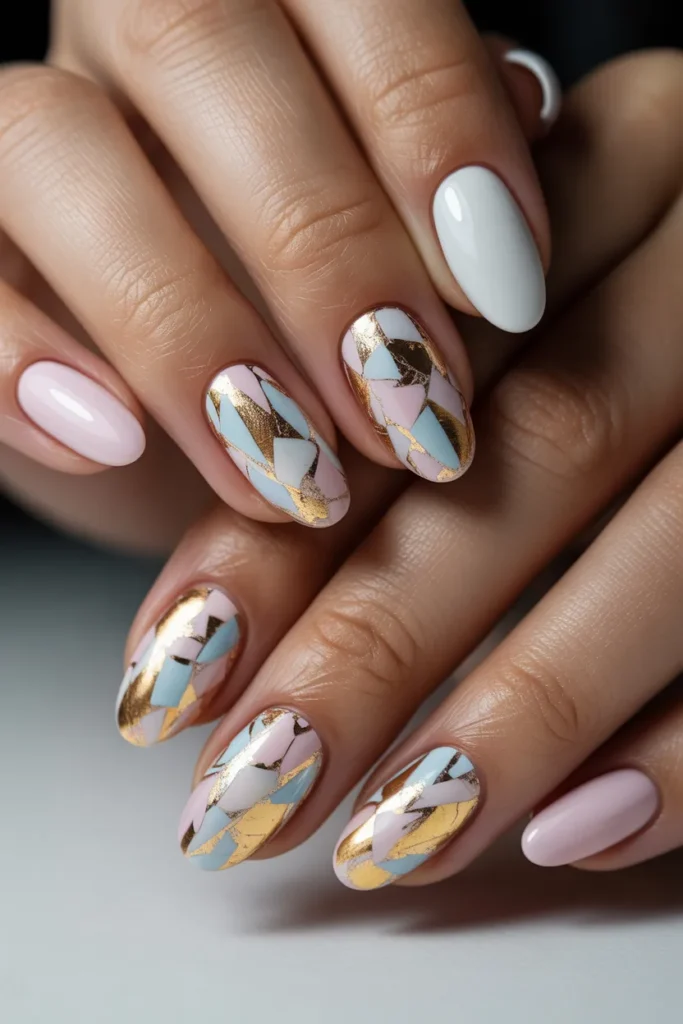 18. Easter Egg Nail Art — Foil Mosaic Design