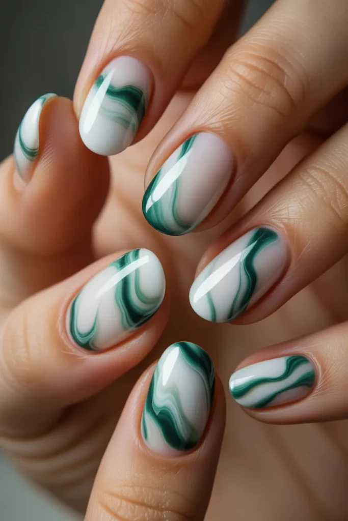18. Irish Nail Ideas — Green Marble Effect