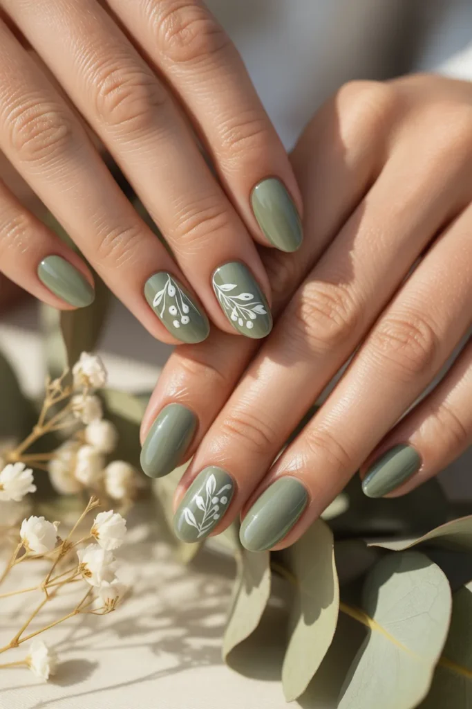 18. Sage Green with White Floral Accents