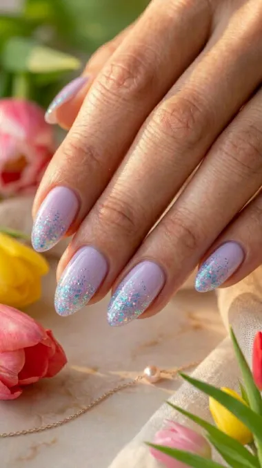 Easter Gel Nails 19 18.Glitter Pastel Easter Gel Nails