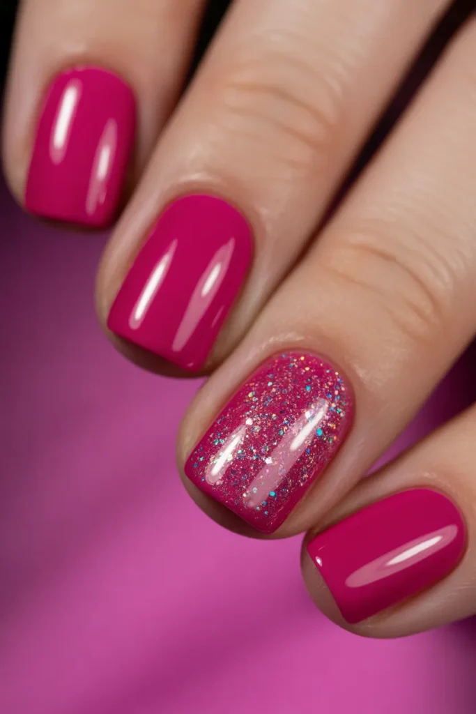 19. Bright Pink Nail Designs with Glitter — Gorgeous Nails Salon Style