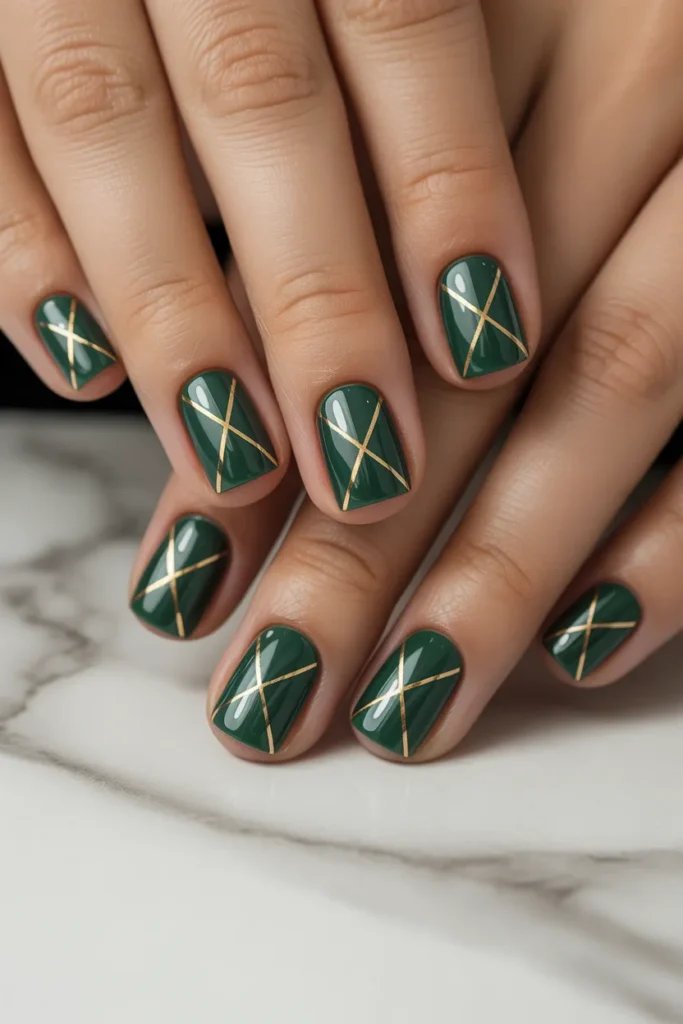 19. Classy Green Geometric Nails