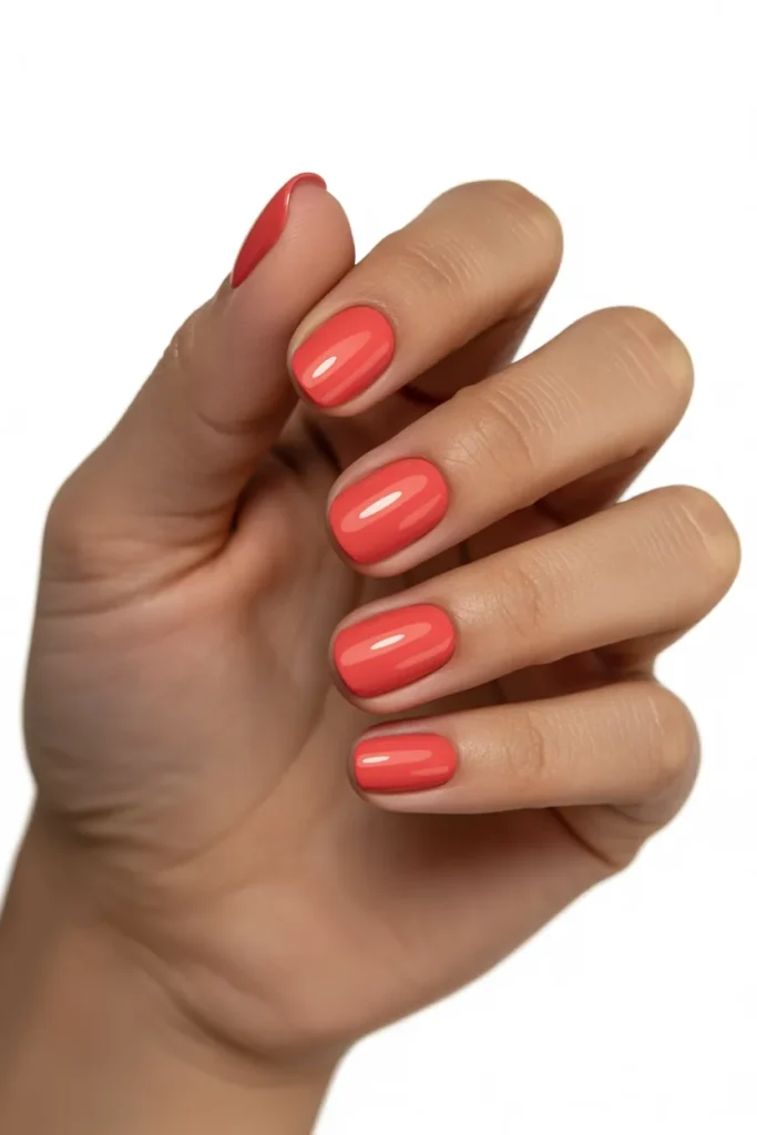 19. Clean Coral Red Short Nails
