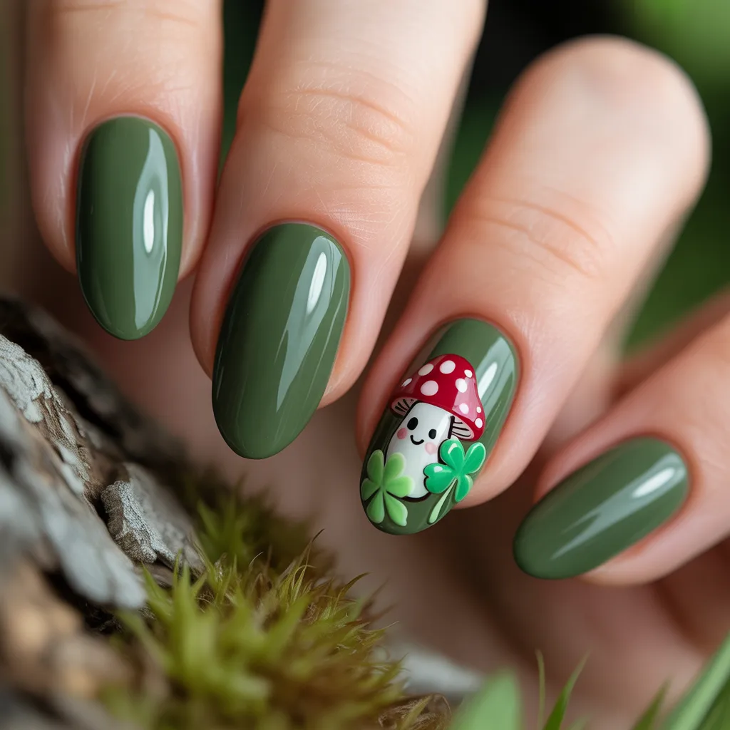 19. Cute Mushroom and Clover Nails 1