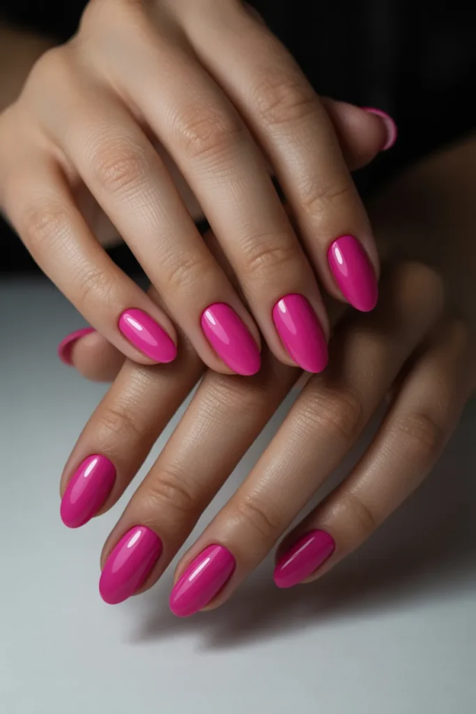 19. Girly Spring Gel Nails — Hot Pink Almond