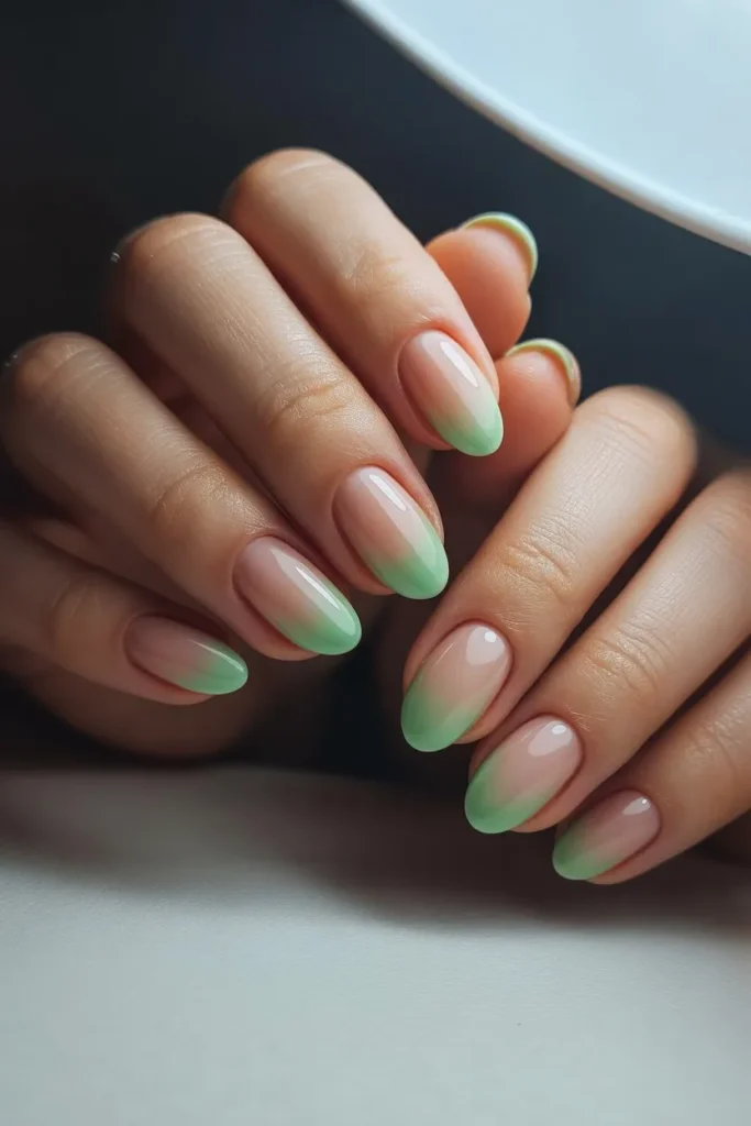 Mint Green Spring Nails 20 19. Mint Green and Nude Ombre Nails 1