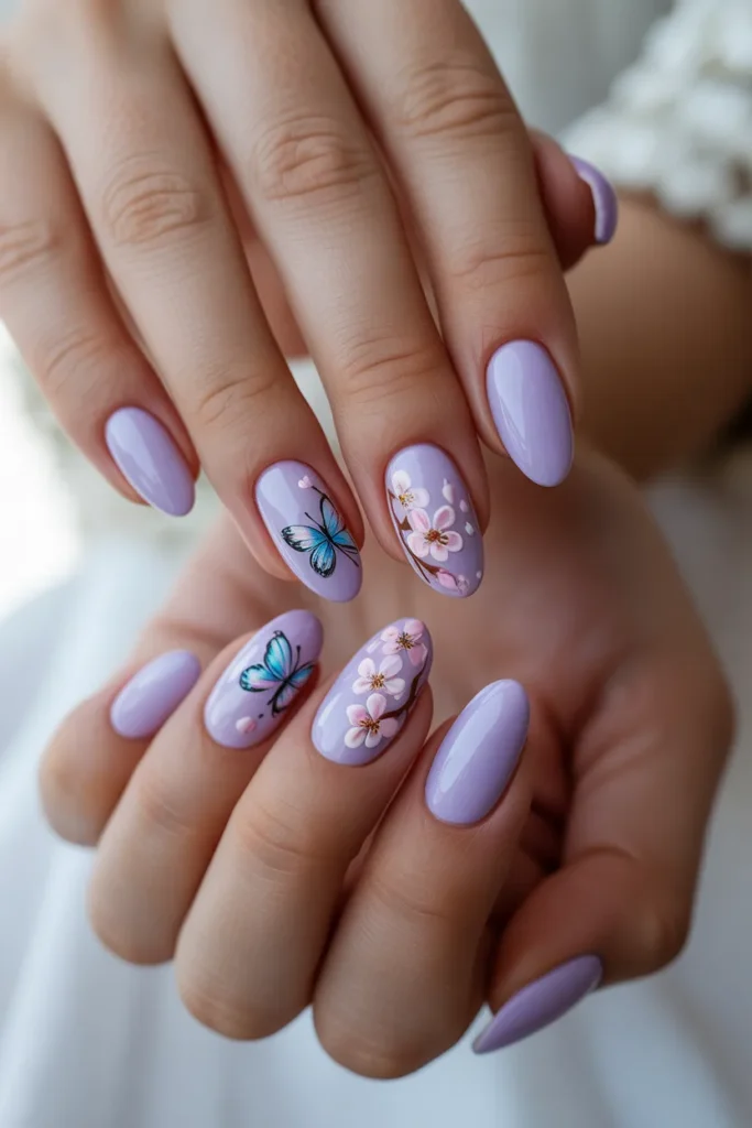19. Short Easter Nails Spring — Butterfly and Bloom