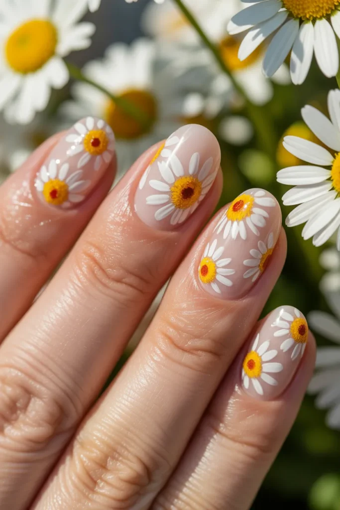 2. Daisy Nail Design — Simple Spring Nails with Flowers