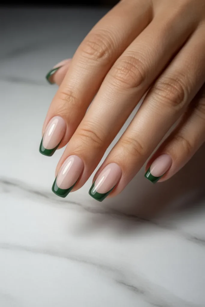 2. Deep Green French Tip Nails