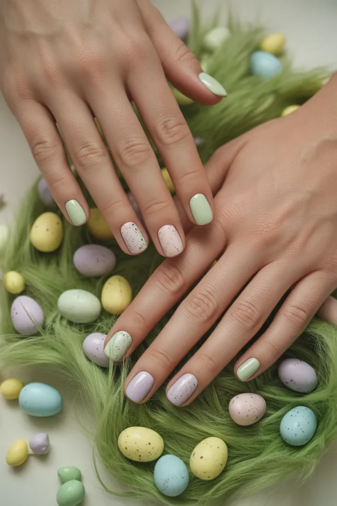 2. Easter Speckled Pastel Nails