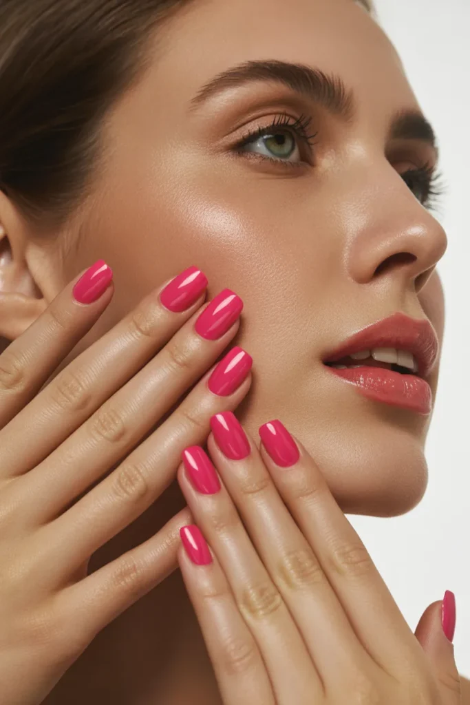 2. Hot Pink Square Gel Nails
