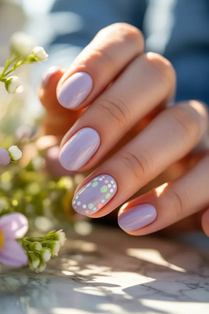 2. Pastel Easter Egg Nails — Soft Dot Art on Almond Nails