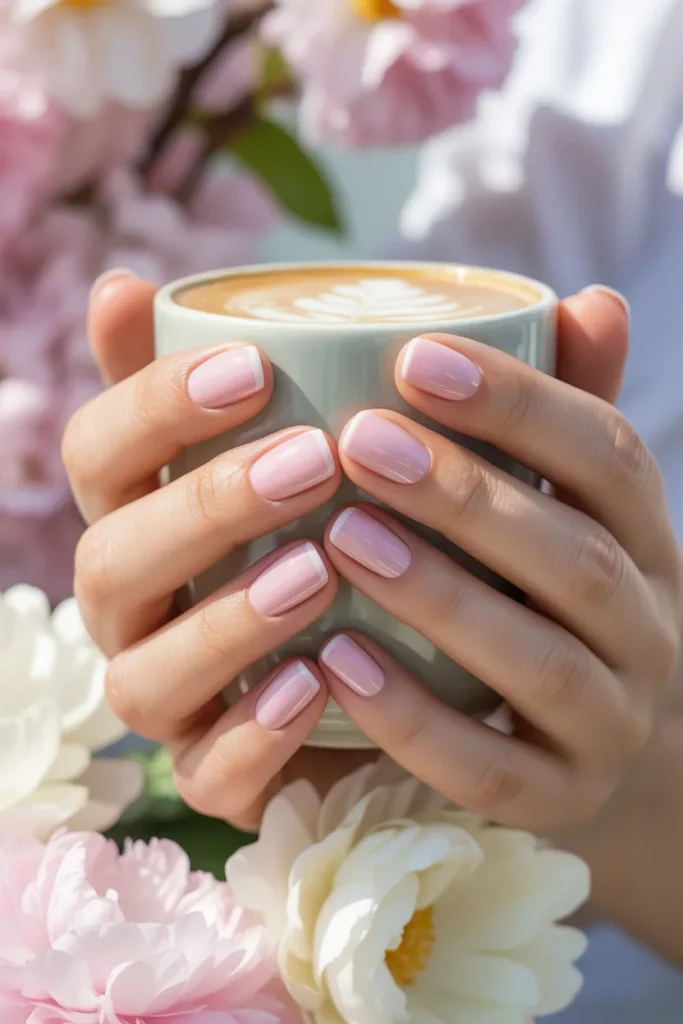 2. Pastel Pink Short Square Spring Nails