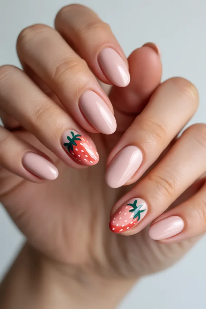Strawberry Nail Art 3 2. Pink Strawberry Nail Art on Nude Base