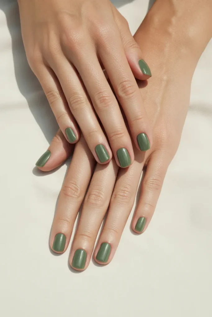 2. Sage Green Minimalist Nails