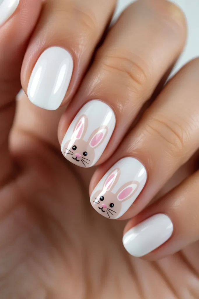 2. Simple Bunny Nail Art on Short Nails