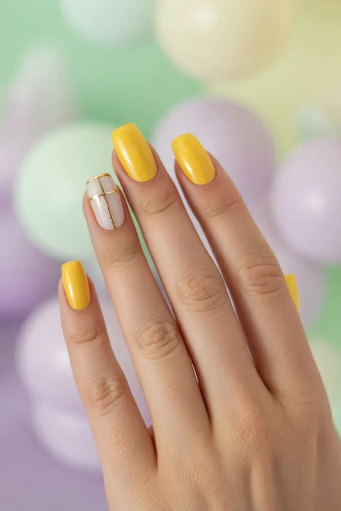 Yellow Easter Nails 3 2. Yellow Easter Nails with Cross Design
