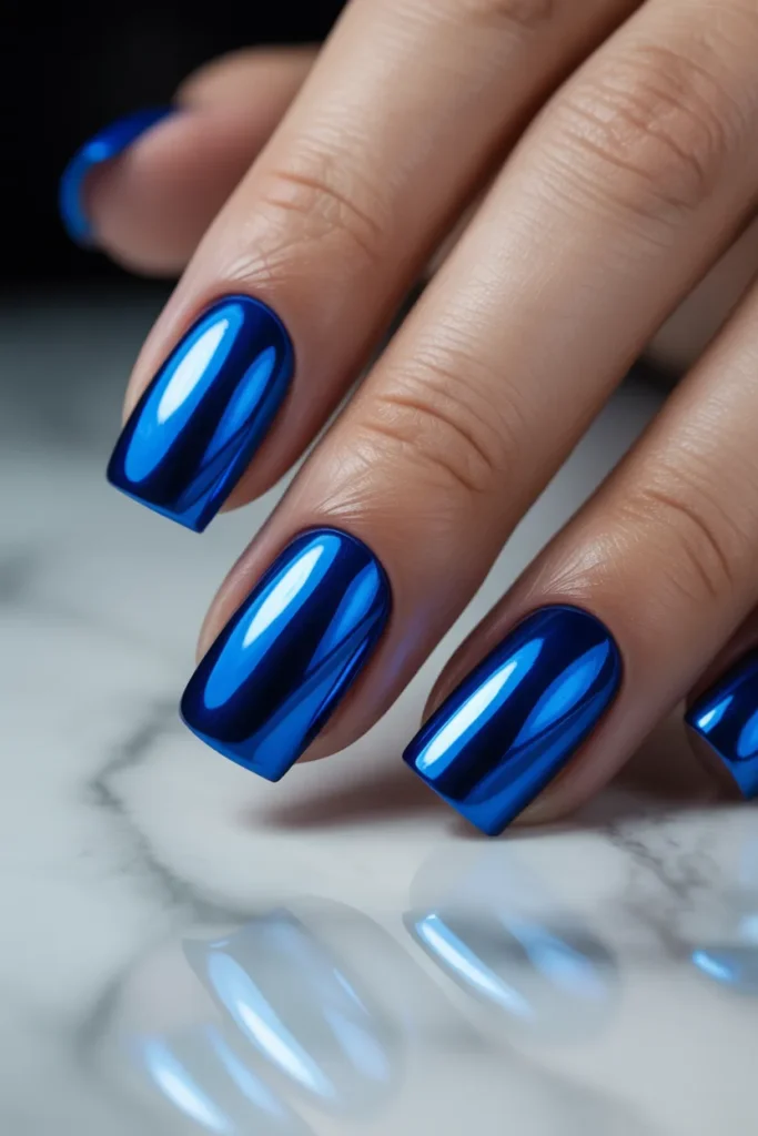 2.Cobalt Blue Chrome Nails