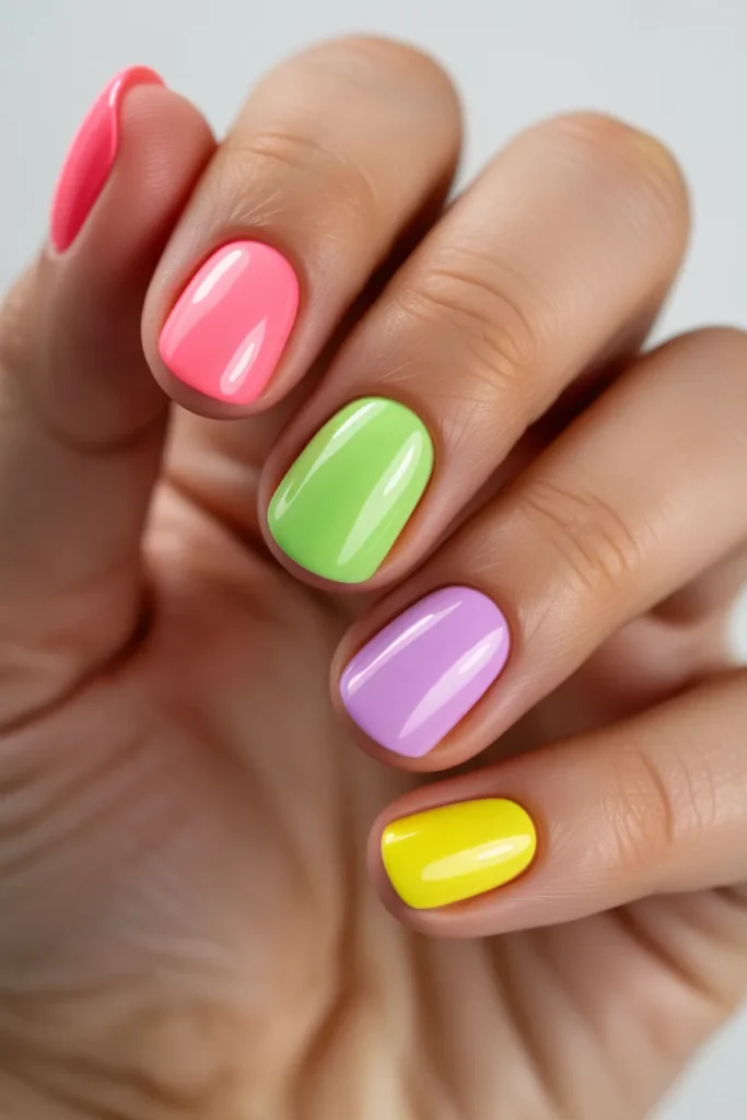 20. Easter Egg Nails Ideas — Neon Pastel Easter Set