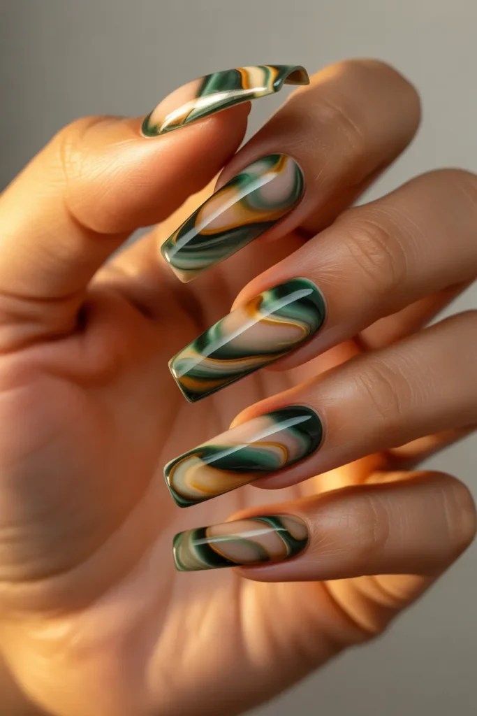 20. Green Tortoiseshell Nail Design