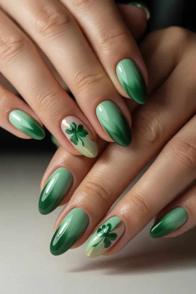 20. Shamrock Nails Design — Ombre Green