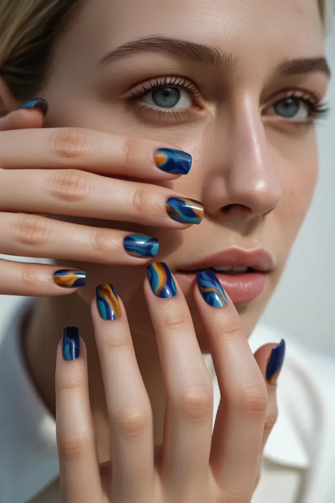 20.Blue Tortoiseshell Nails