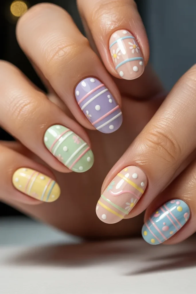 21. Easter Egg Nails Acrylic — Short Almond Decorated