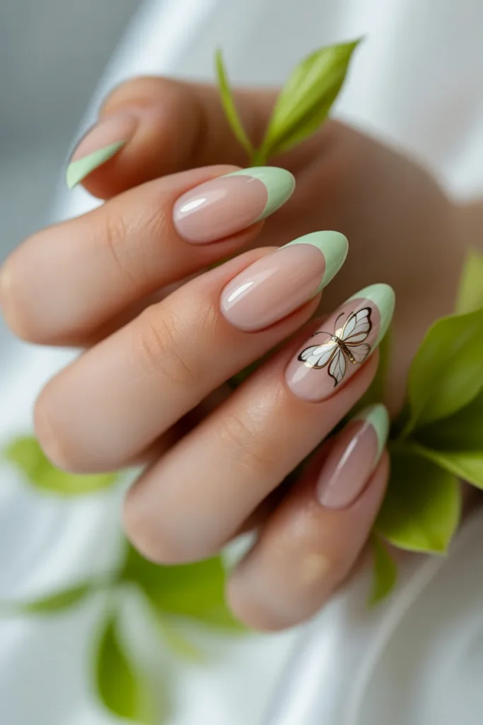21. Mint Tips with a Single Butterfly Accent