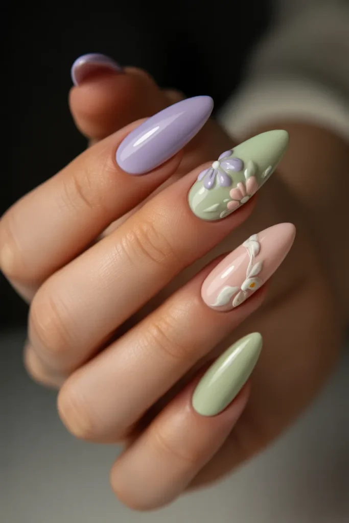 21. Pastel Easter Acrylic Nails — Long Almond Set