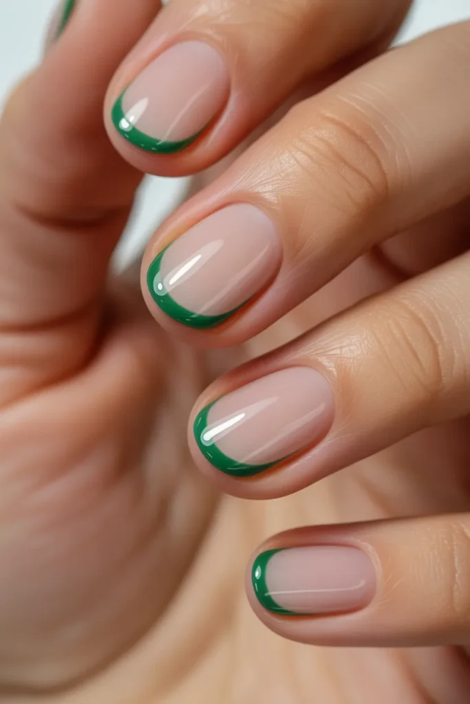 21. Simple Irish Nails — Green French Tip