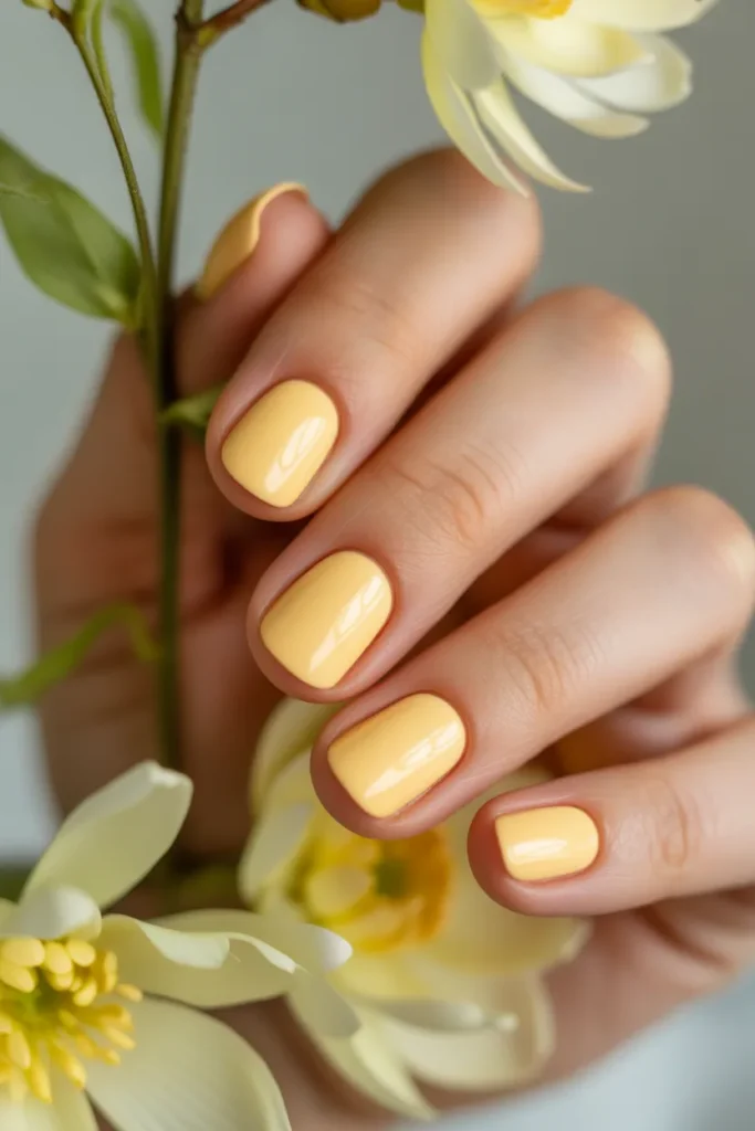 21. Spring Nails 2026 Colours — Butter Yellow Short Nails