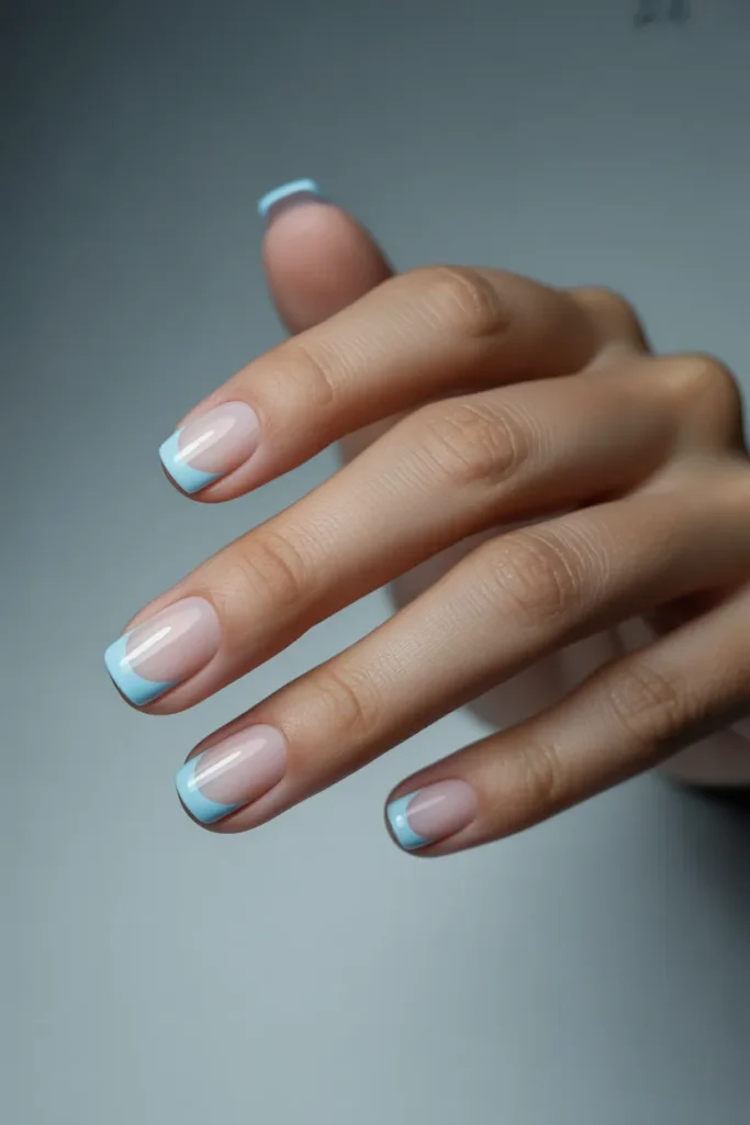 22. Aesthetic Pastel Blue Square French Tips