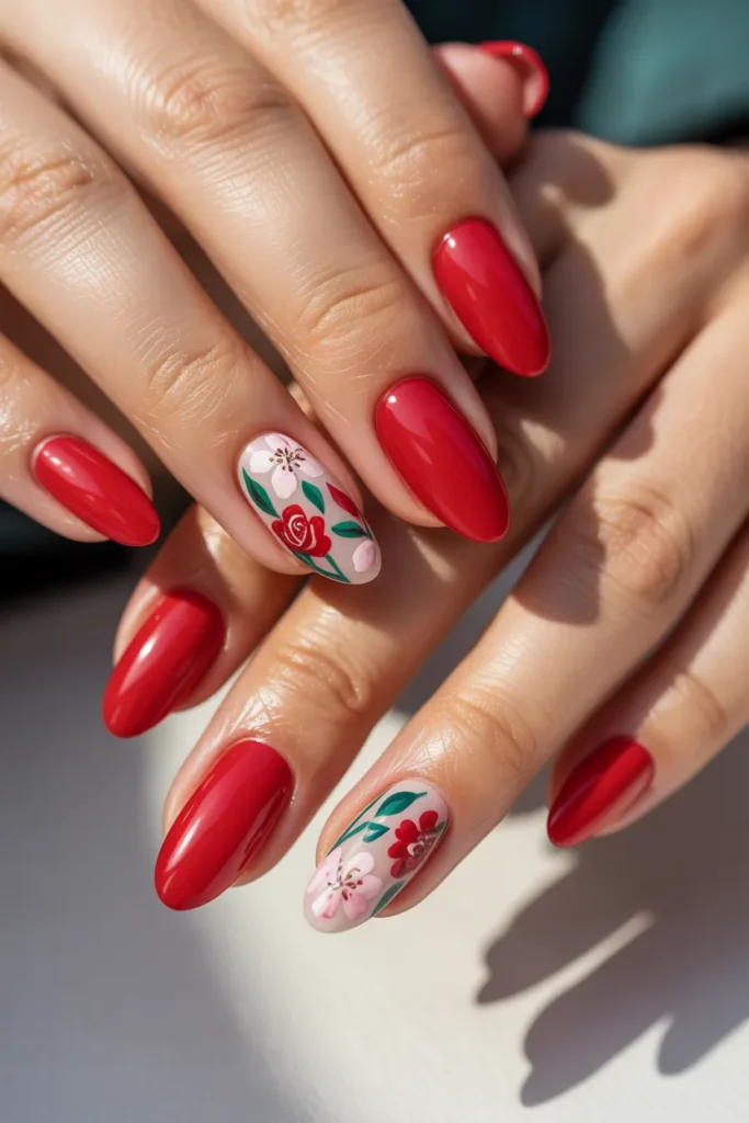 22. Aries Season Nails Acrylic — Spring Floral Red