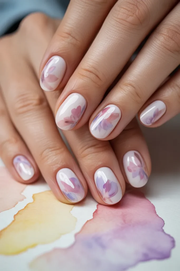 22. Easy Nail Designs Spring — Watercolour Floral Nails