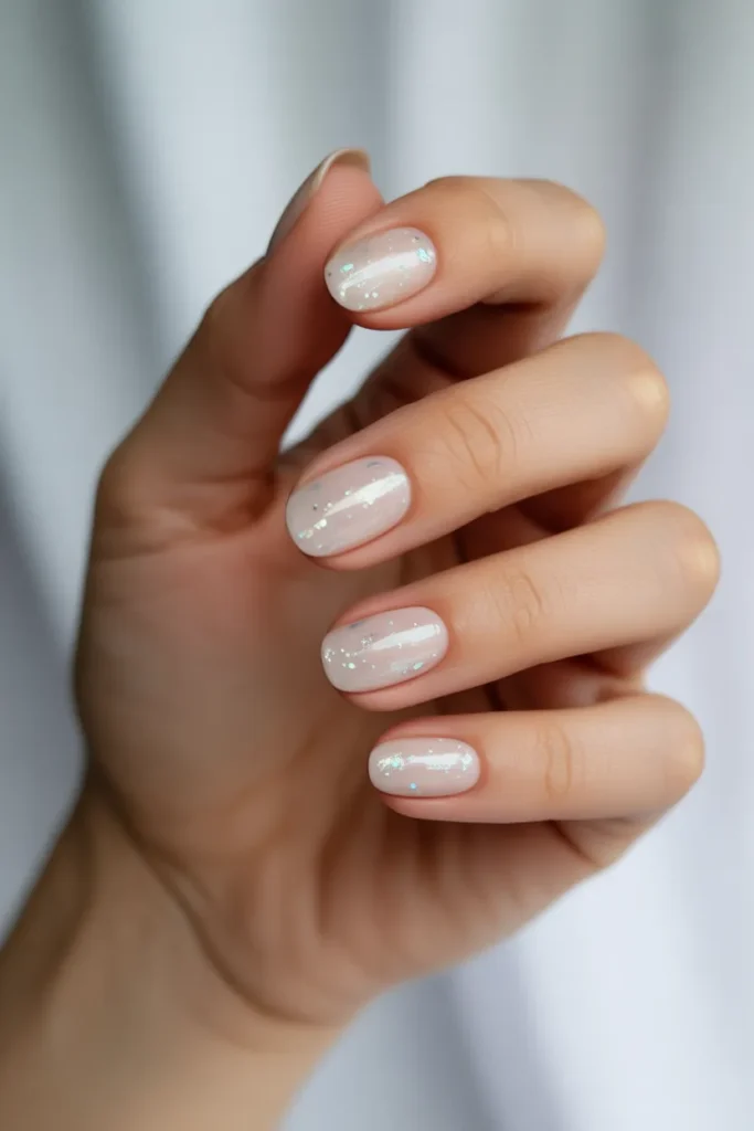 22. Gorgeous Nails Short — Minimalist Sparkle Oval