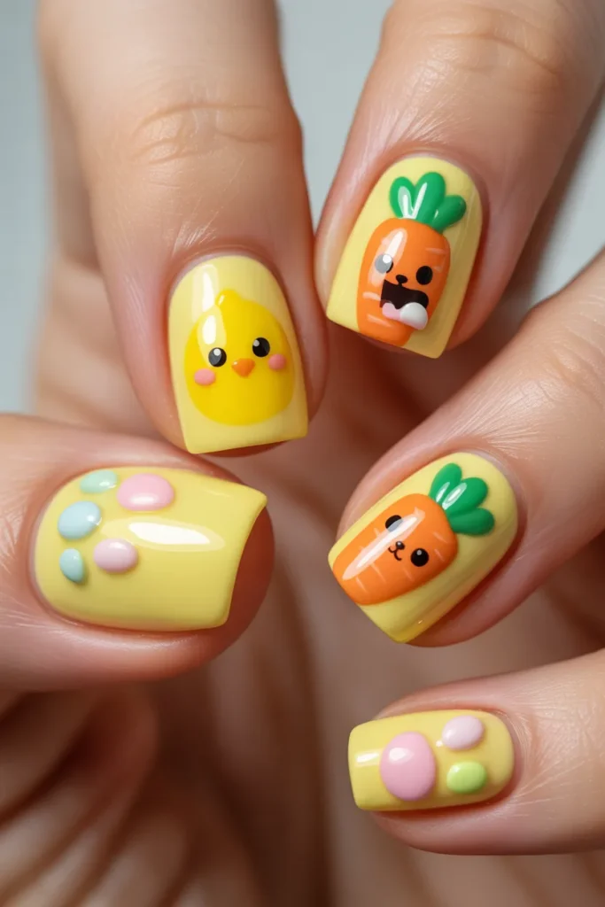 22. Short Easter Nails — Chick and Carrot Kawaii