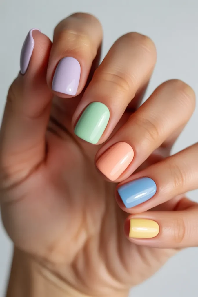 22. Spring Gel Nails Short — Pastel Rainbow Set