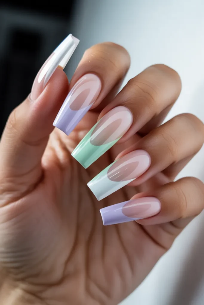 23. Coffin Nails with Ombre Pastel Tips
