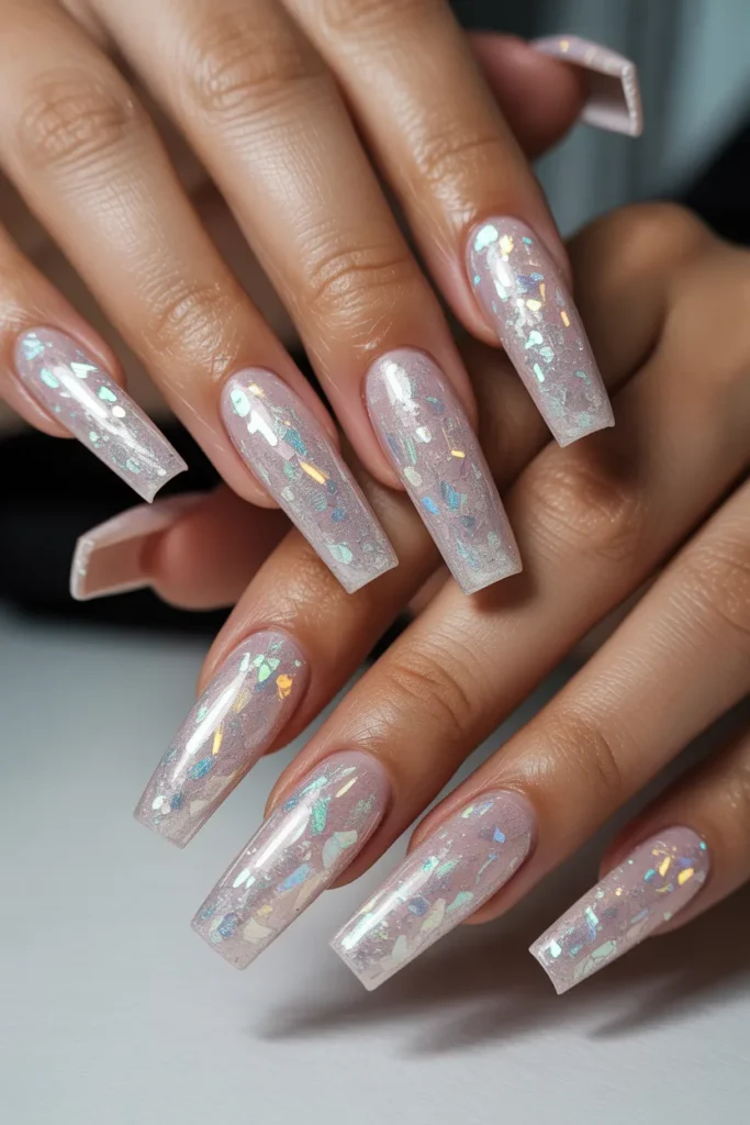 23. Glittery Pink Coffin Nails