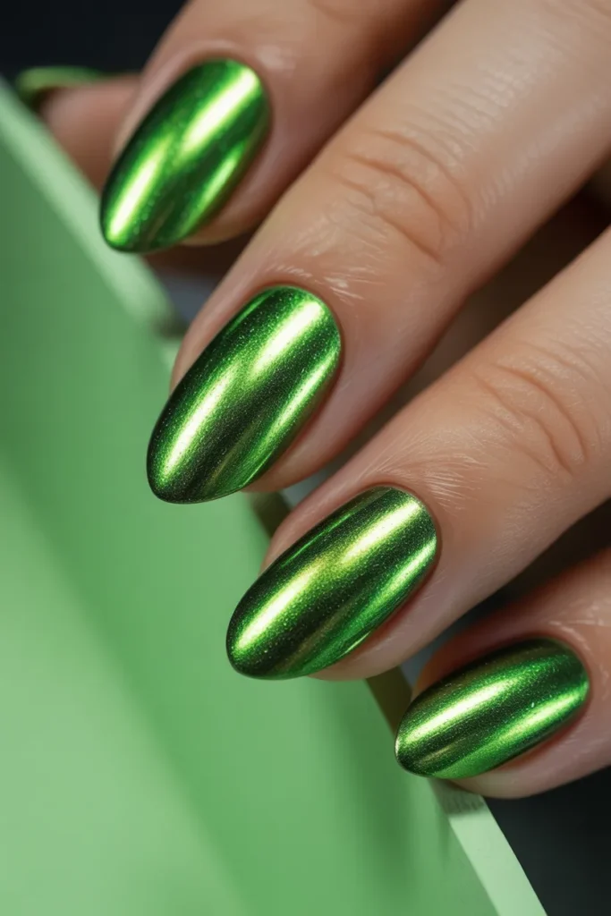 23. Green Chrome Mirror Nails