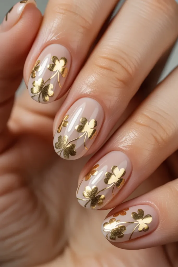 23. Shamrock Nails Pink with Gold — Feminine Glamour