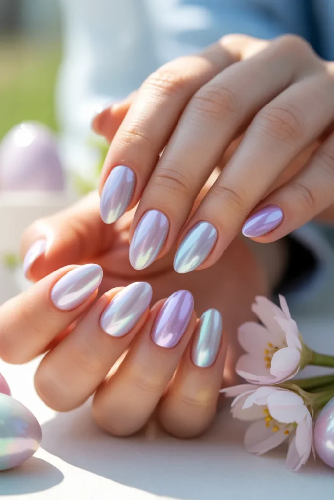 23. Short Easter Nails — Pearlescent Pastel