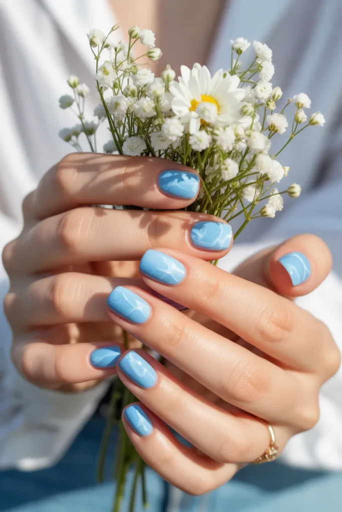 23. Short Square Spring Nails — Sky Blue Glazed