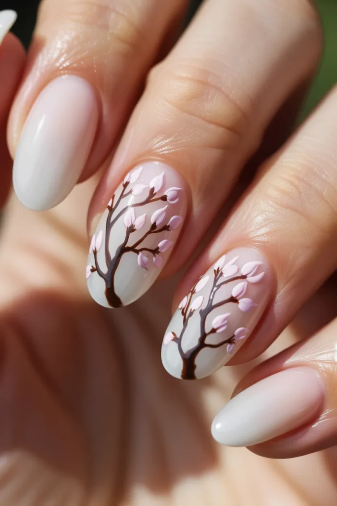 23. Spring Gel Nails — Cherry Blossom Art