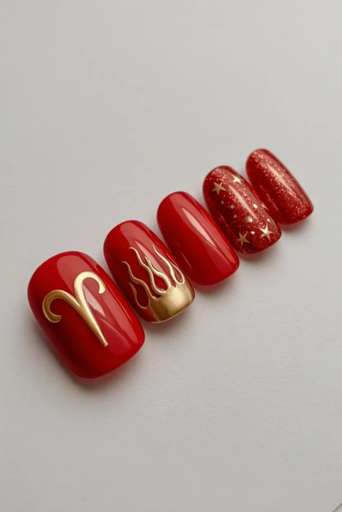 24. Aries Birthday Acrylic Nails — Press On Style Set