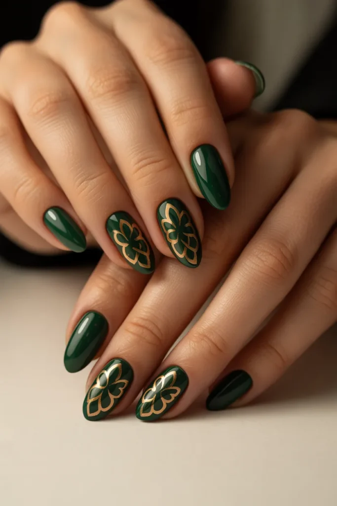 24. Celtic Knot and Shamrock Nail Art
