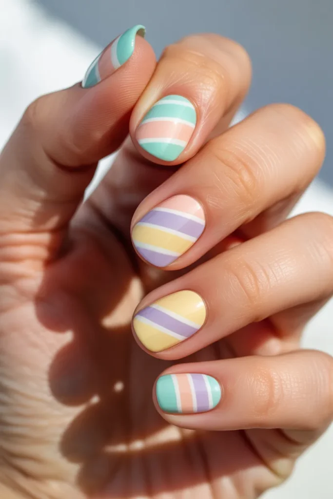 24. Easter Egg Nails Easy — Tape Stripes DIY